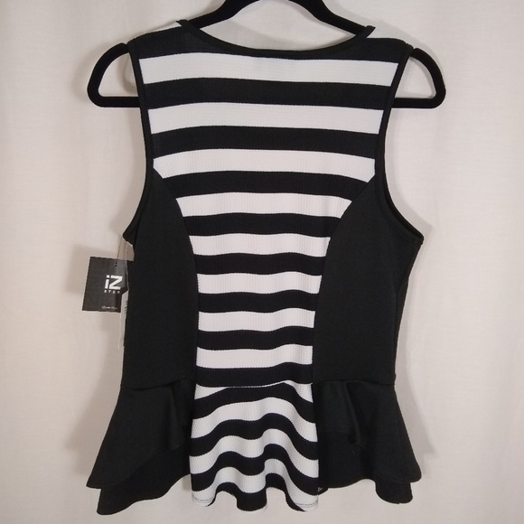IZ BYER black and white striped sleeveless peplum top - Picture 6 of 7